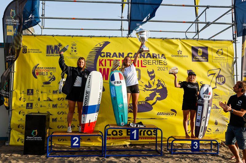 2021 season podium in the women's division - 2021 KiteFoil World Series Gran Canaria photo copyright IKA Media / Sailing Energy taken at  and featuring the Kiteboarding class