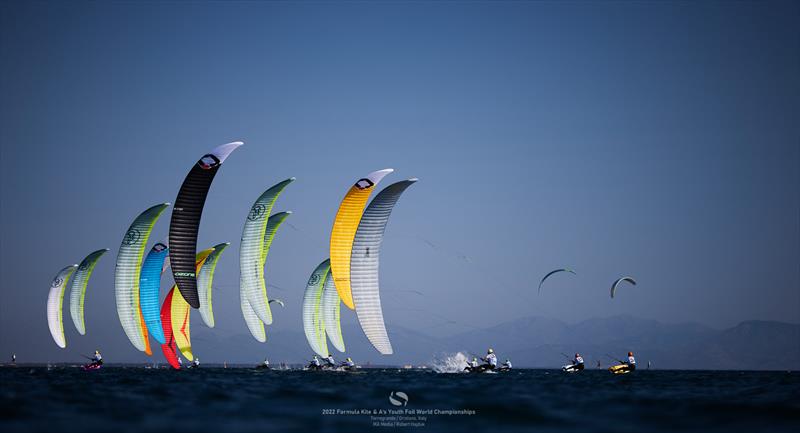 Spectacular conditions on day 1 of the IKA Kitefoiling Youth Worlds Torregrande 2022 - photo © Robert Hajduk / IKA media