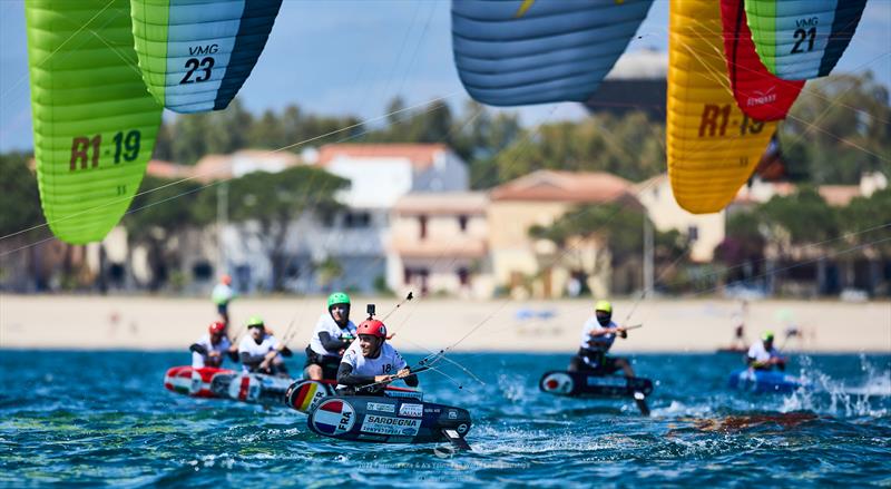 Full power racing out of the start - IKA Kitefoiling Youth Worlds Torregrande 2022 photo copyright Robert Hajduk / IKA media taken at  and featuring the Kiteboarding class