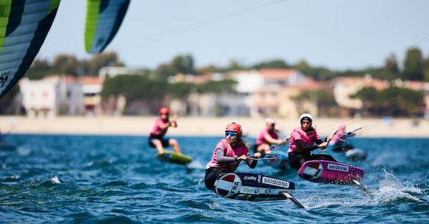 Pegourie (FRA) at full pelt upwind on Day 4 in Torregrande - IKA Kitefoiling Youth Worlds Torregrande 2022 - photo © Robert Hajduk / IKA media