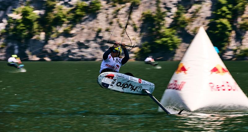 Lauriane Nolot on the edge of control - 2022 KiteFoil World Series Traunsee, Day 3 photo copyright IKA Media / Robert Hajduk taken at  and featuring the Kiteboarding class