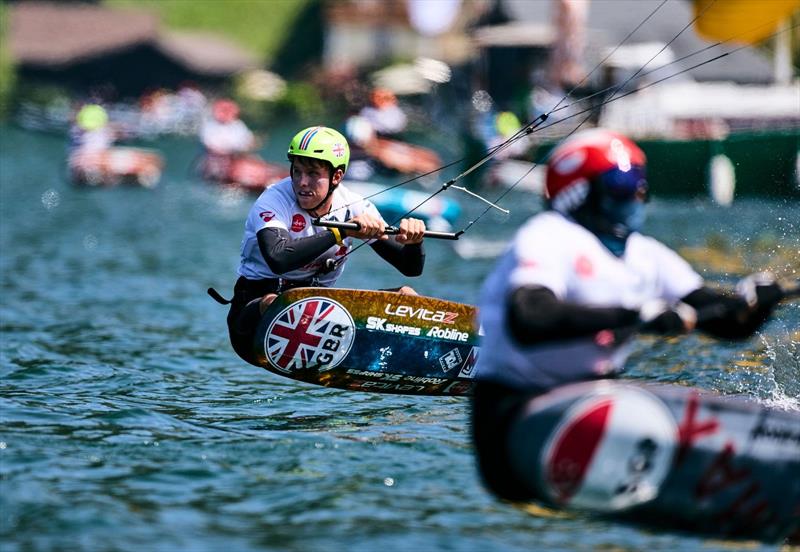 Guy Bridge (GBR) with Max Maeder (SGP) to the right - 2022 KiteFoil World Series Traunsee - photo © IKA Media / Robert Hajduk