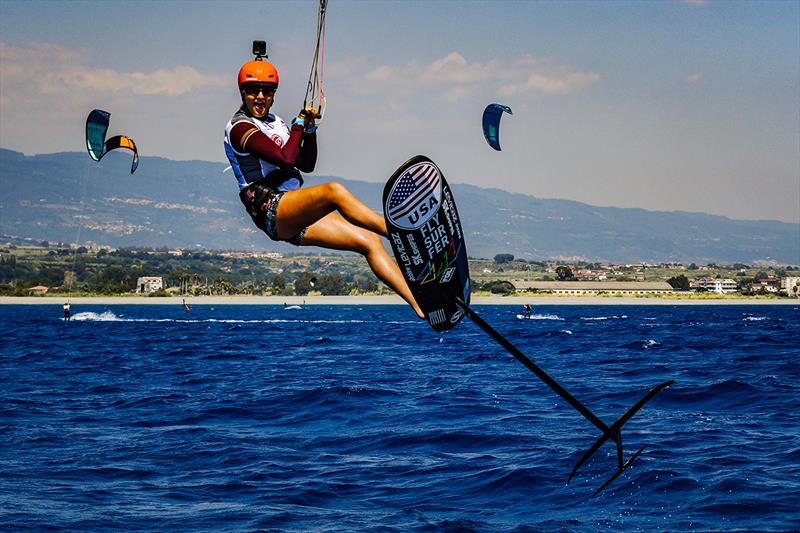 Daniela Moroz is flying on day one - 2022 KiteFoil World Series Gizzeria photo copyright Martina Orsini / IKA taken at  and featuring the Kiteboarding class