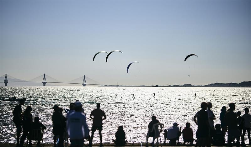 Great spectator sport for the fans and fellow riders on the shore - 2022 Lepanto Formula Kite European Championships photo copyright Robert Hajduk / IKA media taken at  and featuring the Kiteboarding class