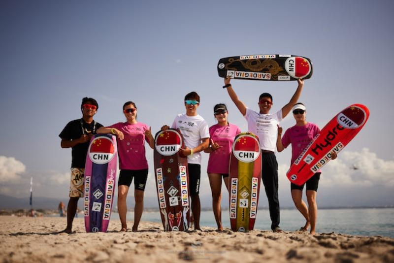 The Chinese team are ready to make a splash in Sardinia - 2022 Formula Kite World Championships photo copyright Robert Hajduk / IKA media taken at  and featuring the Kiteboarding class