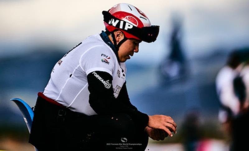 Max Maeder (SGP) contemplates missed opportunities - 2022 Formula Kite World Championships in Cagliari, Sardinia - Day 3 photo copyright Robert Hajduk / IKA media taken at  and featuring the Kiteboarding class