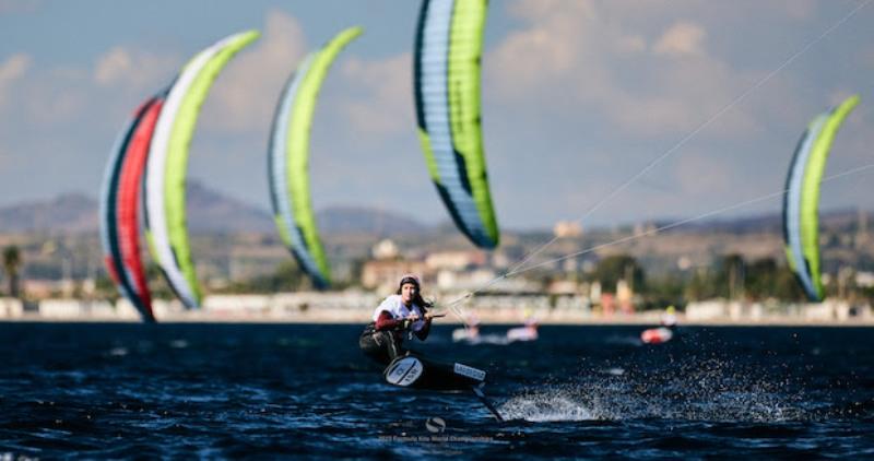 Gal Zukerman (ISR) smiles her way from 15th to 8th overall, a place in the medal series - 2022 Formula Kite World Championships, day 5 photo copyright Robert Hajduk / IKA media taken at  and featuring the Kiteboarding class