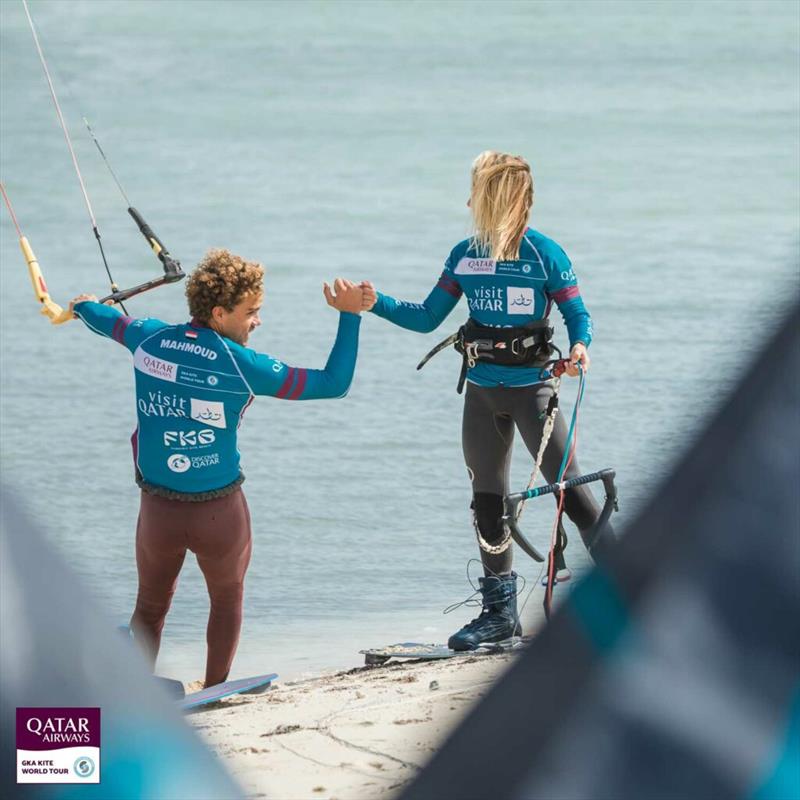 Karim Mahmoud and Finn Flugel - Visit Qatar GKA Freestyle-Kite World Cup - Day 2 photo copyright Svetlana Romantsova taken at  and featuring the Kiteboarding class