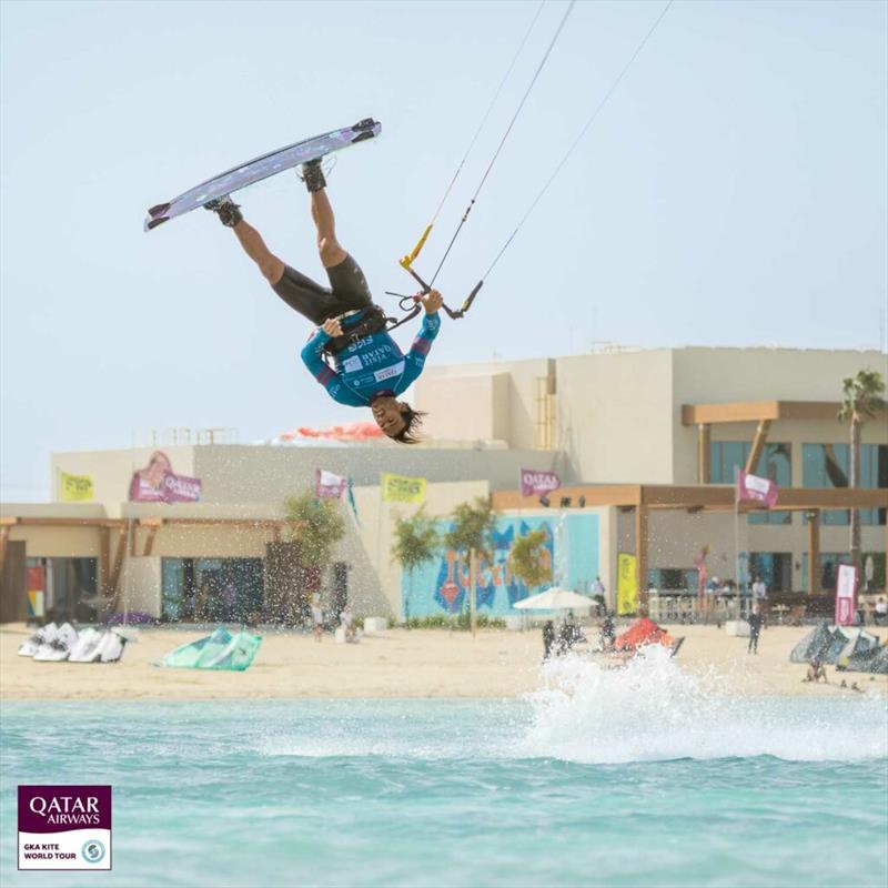 Val Garat still to complete his quarter final - Visit Qatar GKA Freestyle-Kite World Cup - Day 2 photo copyright Svetlana Romantsova taken at  and featuring the Kiteboarding class