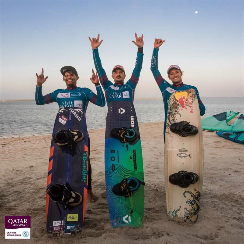 Men's beach podium - Visit Qatar GKA Freestyle-Kite World Cup - Day 5 - photo © Svetlana Romantsova