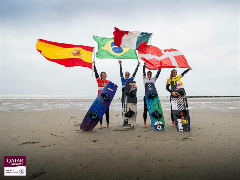 Bruna Kajiya, Claudia Léon and Francesca Bagnoli - GKA Freestyle Kite World Cup Dunkerque, France 2023, Day 2 - photo © Samuel Cardenas