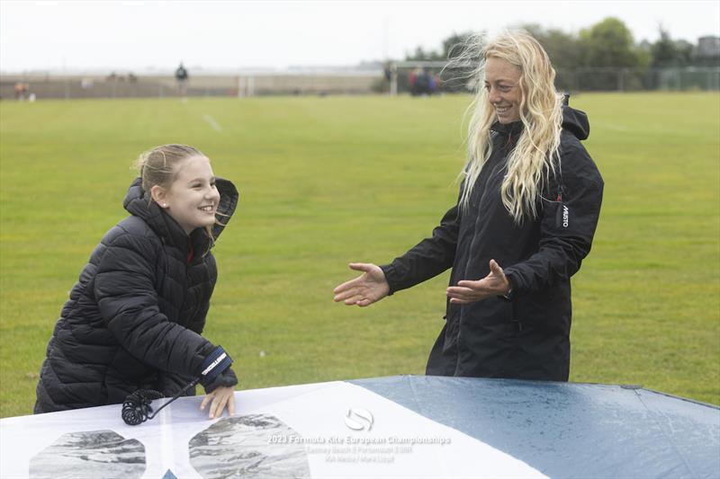 2023 Formula Kite Europeans - Ellie Aldridge (right) talks through winging with the kids - photo © IKA media / Mark Lloyd