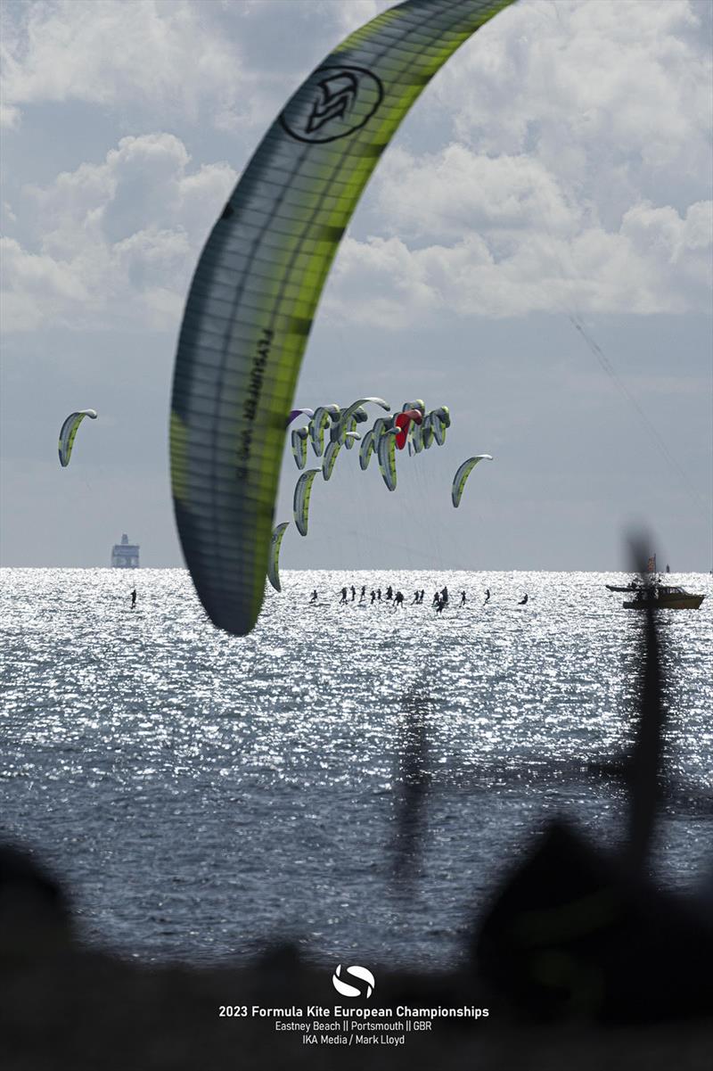 Classic conditions for kitefoil racing - 2023 Formula Kite European Championships photo copyright IKA media / Mark Lloyd taken at  and featuring the Kiteboarding class