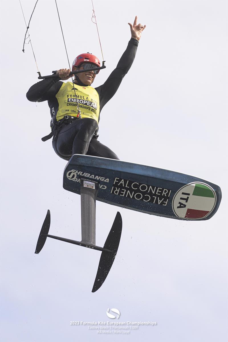 Sky high jubilation for Riccardo Pianosi - 2023 Formula Kite European Championships  - photo © IKA media / Mark Lloyd