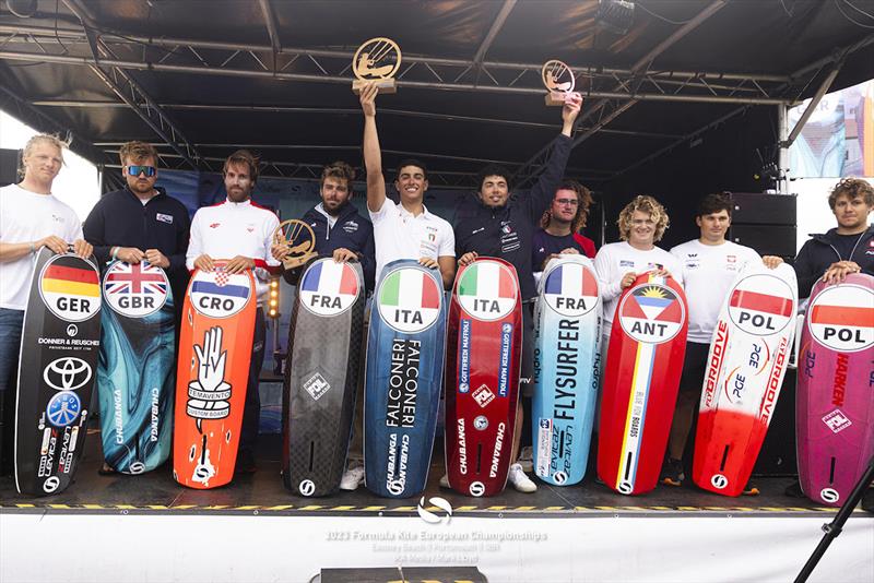 The top 10 men celebrate - 2023 Formula Kite European Championships  - photo © IKA media / Mark Lloyd