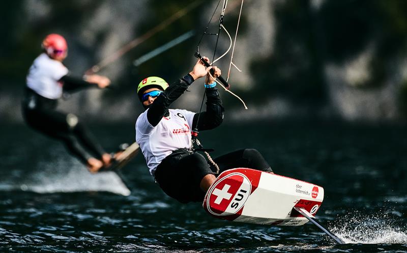 2023 KiteFoil World Series Austria - Karl Maeder leapt out to a new personal best today - photo © IKA media / Robert Hajduk