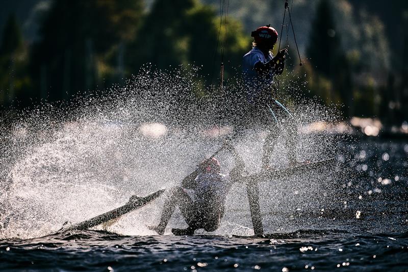 2023 KiteFoil World Series Austria - Wipe-out! Drama never far away on such a tight race course - photo © IKA media / Robert Hajduk