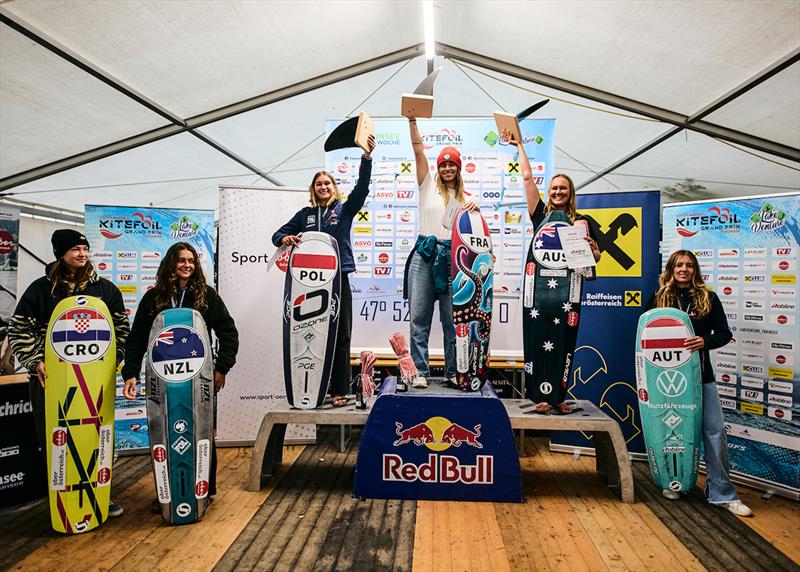 2023 KiteFoil World Series Austria - The women celebrate on the podium - photo © IKA Media / Robert Hajduk