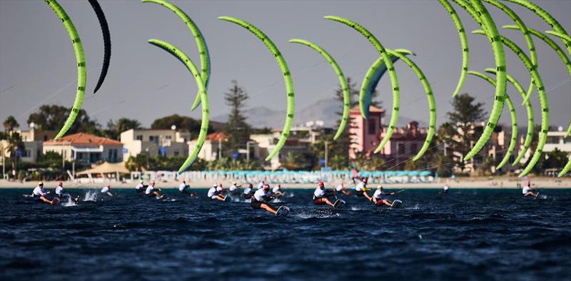 Poetto Beach delivers great kitefoiling conditions again - 2023 Kitefoil World Series Italy day 1 - photo © IKA Media / Robert Hajduk