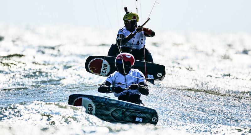 Qibin Huang with windward advantage over Max Maeder (foreground) - 2023 Formula Kite Asia & Oceania Championships - photo © IKA Media / Robert Hajduk