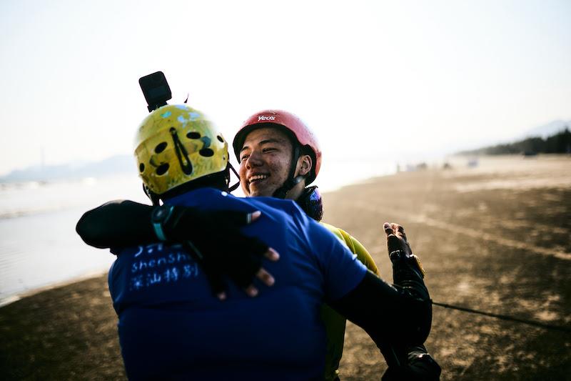 Max Maeder congratulates Qibin Huang on his victory - 2023 Formula Kite Asia & Oceania Championships - photo © IKA media/ Robert Hajduk