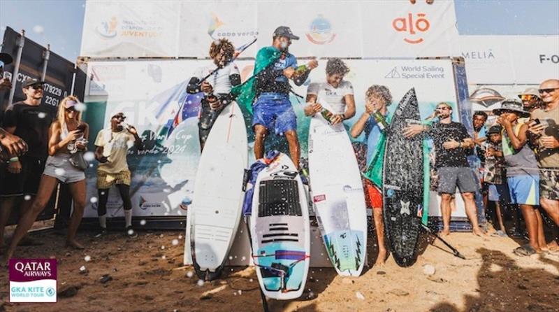 Airton Cozzolino, Gabriel Benetton, Mitu Monteiro and Pedro-Matos - GKA Kite-Surf World Cup Cape Verde 2024 - Day 3 photo copyright Lukas K Stiller taken at  and featuring the Kiteboarding class