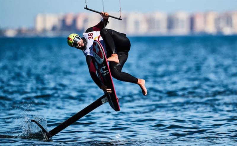 Gian Stragiotti of Switzerland having fun before the serious stuff begins - 2024 Formula Kite European Championships photo copyright IKA Media / Robert Hajduk taken at  and featuring the Kiteboarding class