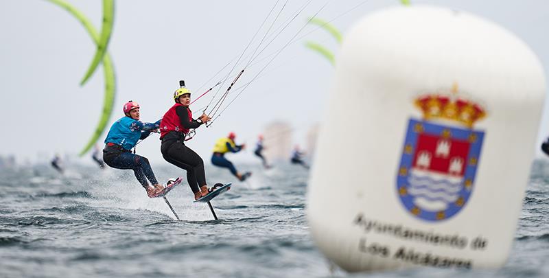 Poema Newland (blue) chasing Jessie Kampman (blue) - 2024 Formula Kite European Championships photo copyright IKA media/ Robert Hajduk taken at  and featuring the Kiteboarding class