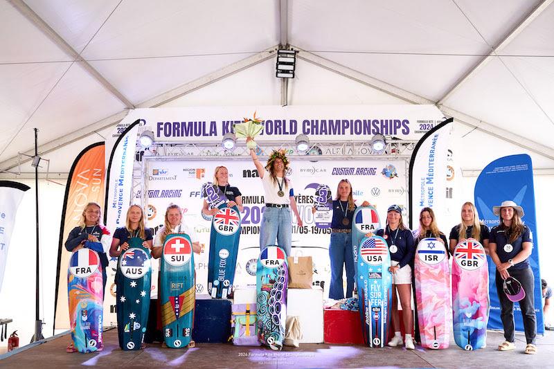 Nolot celebrates on the top step of the women's podium - 2024 Formula Kite World Championships - photo © IKA media/ Robert Hajduk