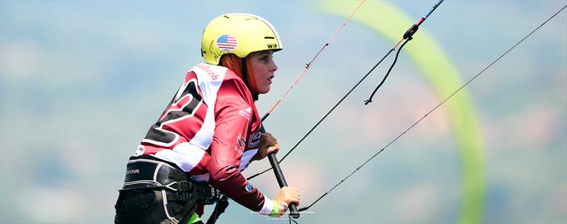 Determined 12-year-old Molly Obrien [USA] wins the U15 girls - 2025 IKA Youth European Championships - photo © IKA Media / Robert Hajduk