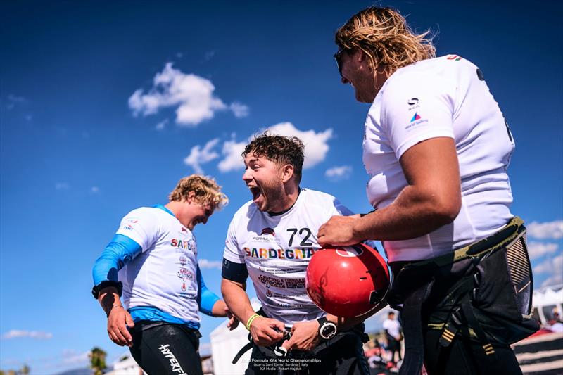 Cameron Maramenides, Toni Vodisek & Benoit Gomez having fun - 2025 Formula Kite World Championships Quartu Sant'Elena - Day 2 - photo © IKA Media / Robert Hajduk