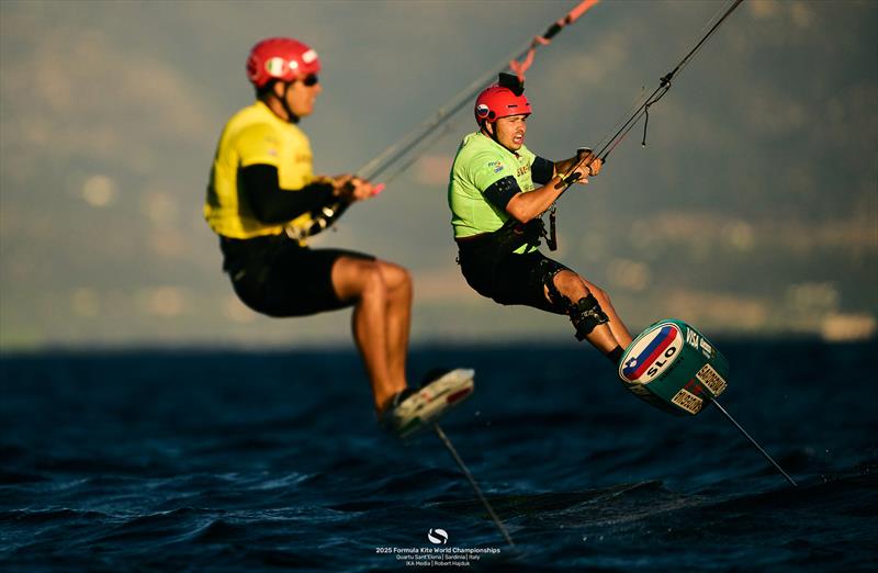 Toni Vodisek (right) hunting down Riccardo Pianosi in the yellow bib - 2025 Formula Kite World Championships - photo © IKA Media / Robert Hajduk