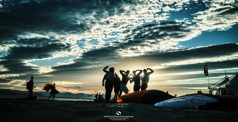 Enjoying a special moment on Poetto Beach - 2025 Formula Kite World Championships - photo © IKA Media / Robert Hajduk