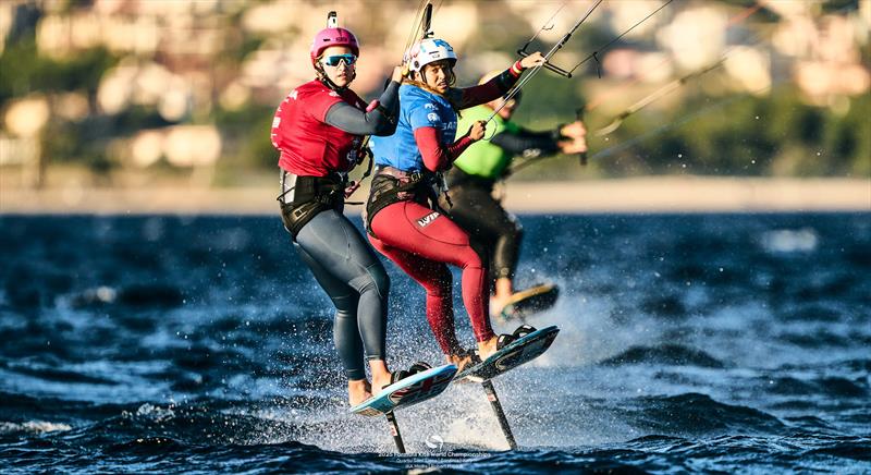 Lily Young (left) just ahead of Lauriane Nolot (blue bib) - 2025 Formula Kite World Championships - photo © IKA Media / Robert Hajduk