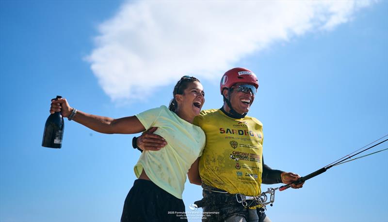 PIanosi celebrates with his wife Giorgia - 2025 Formula Kite Worlds Quartu Sant'Elena - photo © IKA Media / Robert Hajduk