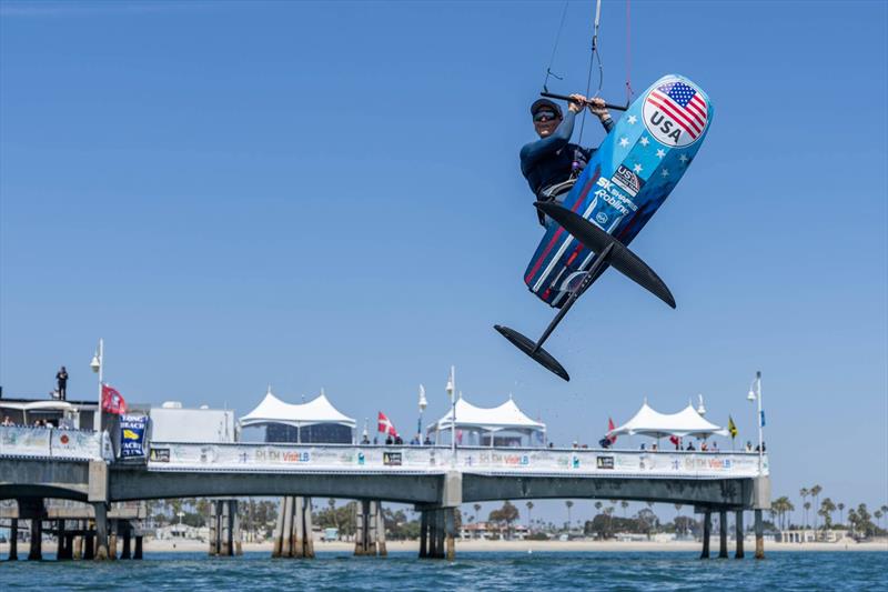 Daniela Moroz,  6x Formula Kite World Champion, 4x US Rolex Yachtswoman of the Year making a visit to the Congressional Cup Stadium at Belmont Pier on day 3 of the 61st Congressional Cup at Long Beach Yacht Club - photo © Ian Roman / WMRT