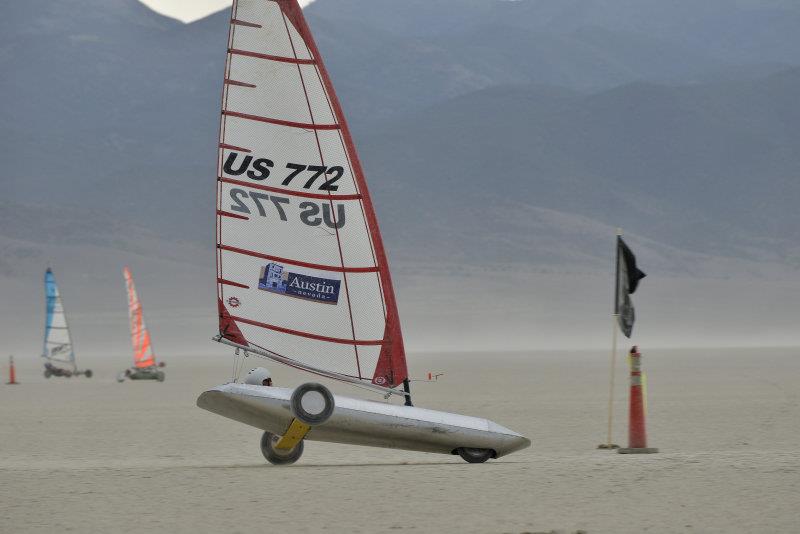 John Eisenlohr (USA) holds the lead in the 5.6 Mini class at the end of day 2 of the 14th Landsailing World Championship in Nevada photo copyright Carels Photography / www.carelsphotography.net taken at  and featuring the Land Yacht class