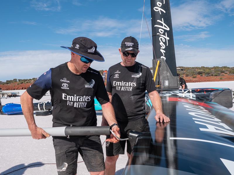 Emirates Team New Zealand's wind powered land speed World Record attempt at South Australia's Lake Gairdner. The Land yacht called 'Horonuku' is assembled on the lake and taken for its first sail - photo © Emirates Team New Zealand