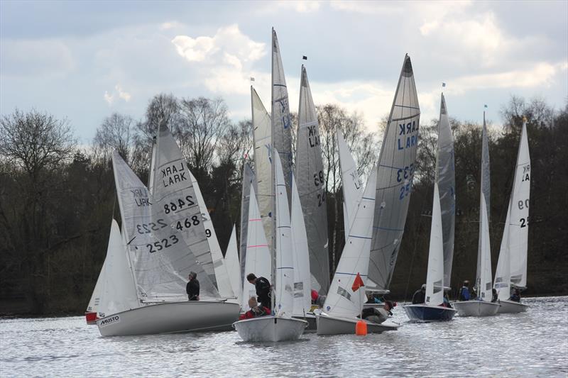 Race 3 start during the South Staffs Lark Open photo copyright Martin Warburton taken at South Staffordshire Sailing Club and featuring the Lark class