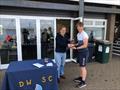 Will Sunderland receives the trophy in the Draycote Water Bank Holiday Pursuit Race © Edward Sunderland