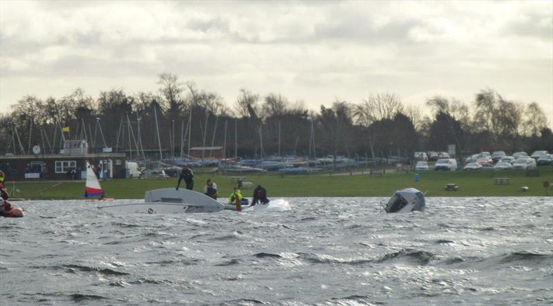 Debris at the gybe mark on day 6 of the Alton Water Frostbite Series photo copyright Emer Berry taken at Alton Water Sports Centre and featuring the ILCA 7 class