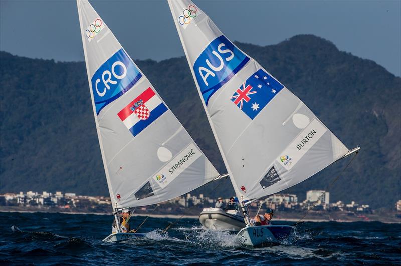 Tonci Stipanovic (CRO) and Tom Burton (AUS) at the Rio 2016 Olympic Sailing Competition - photo © Sailing Energy / World Sailing