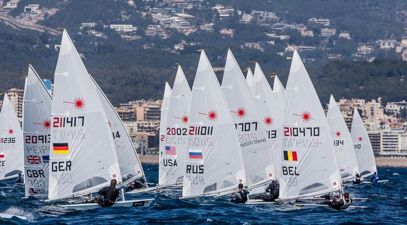 Laser Standard fleet start on day 1 of the 48th Trofeo Princesa Sofia IBEROSTAR photo copyright Jesus Renedo / Sailing Energy / Trofeo Princesa Sofia IBEROSTAR taken at Real Club Náutico de Palma and featuring the ILCA 7 class