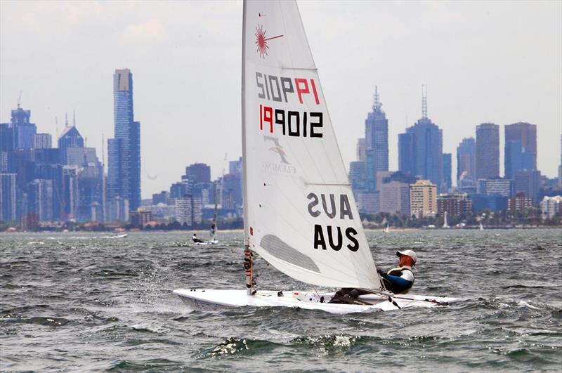 Tom Burton on day 2 of the Sail Melbourne International photo copyright Gordon Hyde taken at Royal Brighton Yacht Club and featuring the ILCA 7 class