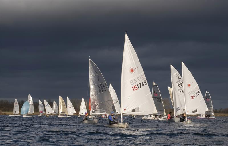 Slow fleet approaching the gybe during Notts County's First of the Year Race 2019 in aid of the RNLI photo copyright David Eberlin taken at Notts County Sailing Club and featuring the ILCA 7 class