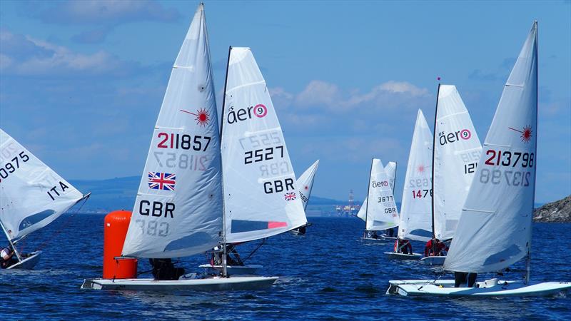 Lasers and Aeros rounding one of the race marks during the East Lothian Yacht Club 2021 Regatta photo copyright Derek Braid taken at East Lothian Yacht Club and featuring the ILCA 7 class