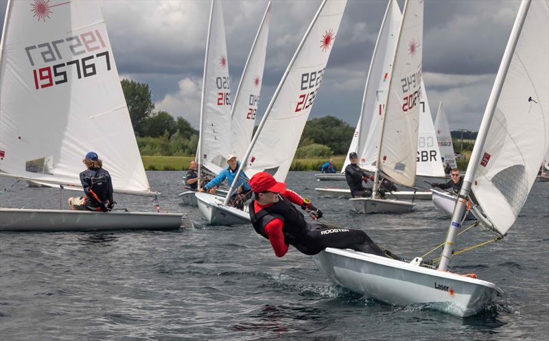 Windward mark with Goerge Fereday leading during the Notts County SC Laser Open photo copyright David Eberlin taken at Notts County Sailing Club and featuring the ILCA 7 class