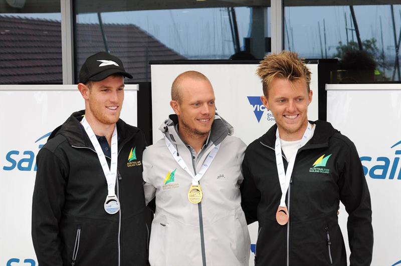 Laser podium Matt Wearn, Tom Burton, Jeremy O'Connell - Sail Melbourne International 2017 - photo © Gordon Hyde