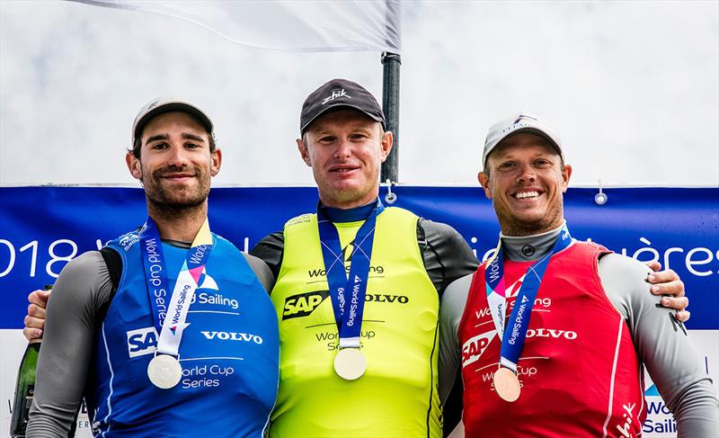 Tom Burton (M), Jean Baptiste Bernaz (M) and Sam Meech (M) - 2018 World Cup Series Hyères Day 6 - photo © Jesus Renedo / Sailing Energy