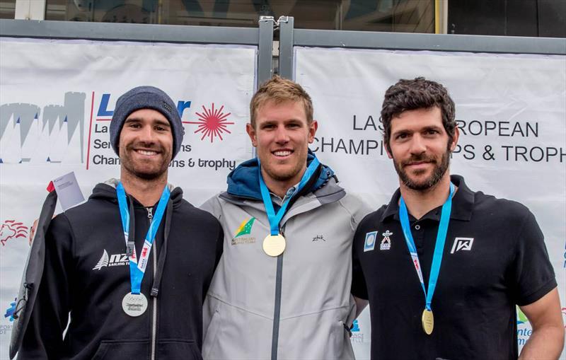 Podium - 2018 Laser European Championship - photo © Thom Touw